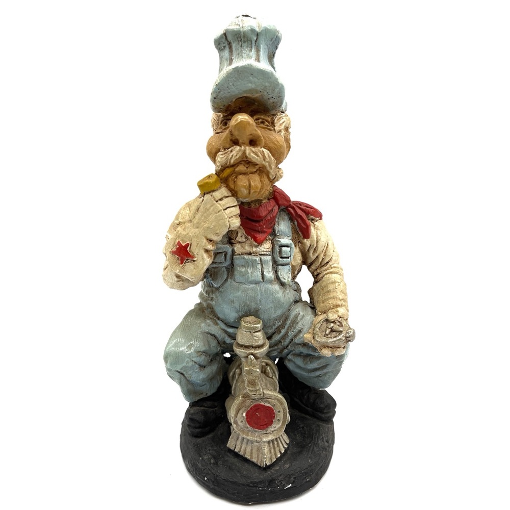 Vintage 1960's Miniature Train Conductor w/ Pipe & Timepiece Chalkware Stamped
